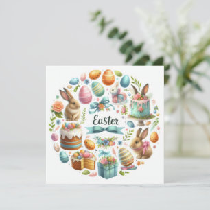 Cartão De Festividades Ilustração de Coelhinho da Páscoa Bonita