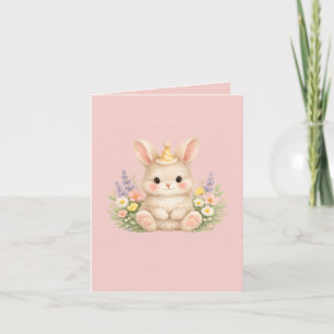 Cartão De Festividades Ilustração de Flor Silvestre Coelhinho Pastel