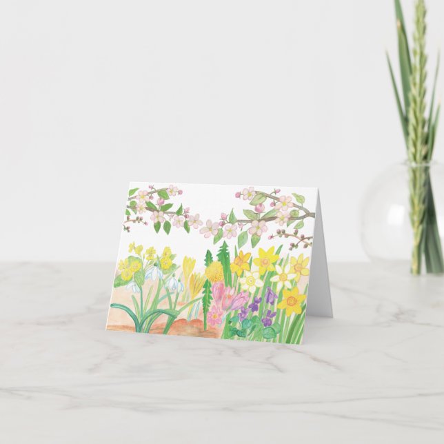 Cartão De Festividades Ilustração de Flores de Maçã e Flores de Primavera (Frente)