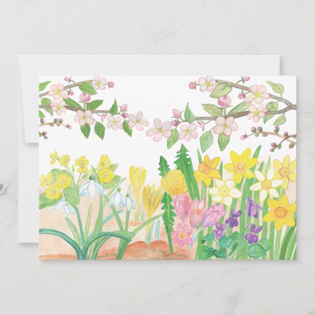 Cartão De Festividades Ilustração de Flores de Maçã e Flores de Primavera (Frente)