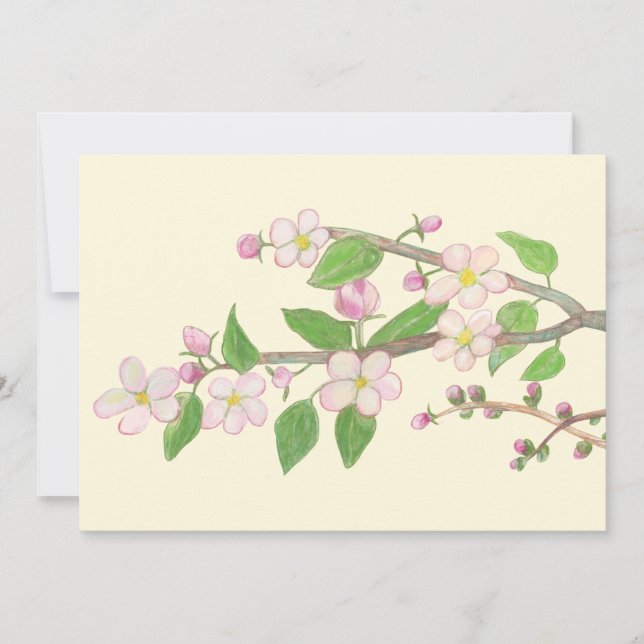 Cartão De Festividades Ilustração de Galho de Macieira em Flor (Frente)