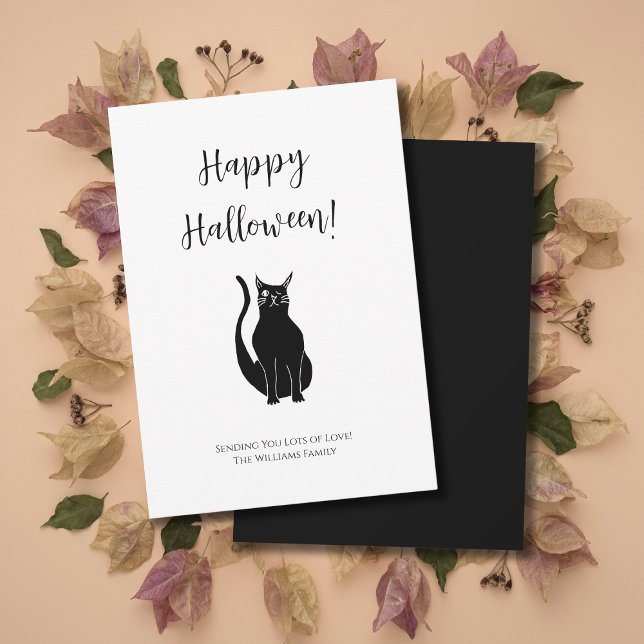 Cartão De Festividades Ilustração de Gato Negro Bonito Simples Halloween (Criador carregado)