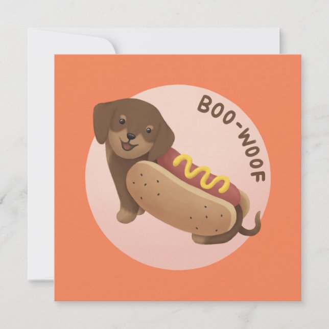 Cartão De Festividades Ilustração de Halloween: Boo-Woof (Dachshund) (Frente)