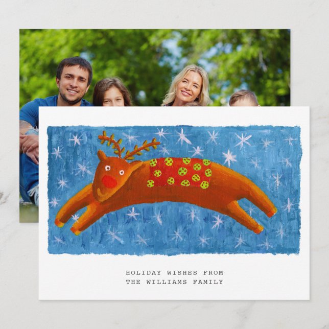 Cartão De Festividades Ilustração de Rena de Natal Fofa Foto (Frente/Verso)
