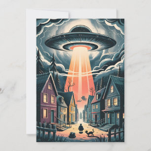 Cartão De Festividades Ilustração de Rua Noturna de Abdução por OVNI