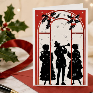 Cartão De Festividades Ilustração de Silhueta de Cantores de Natal Vintag