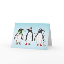 Ilustração de Três Pinguins de Natal Festivos