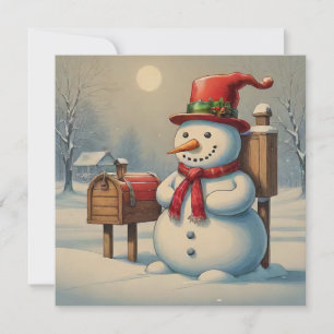 Cartão De Festividades Ilustração do boneco de neve e caixa de correio de