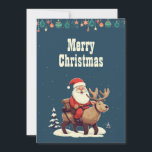 Cartão De Festividades Ilustração do Cartoon Santa Claus e Moose<br><div class="desc">moose santa claus antler,  desenho do xmas snowflake cômico ,  que floresta de neve da natureza,  feliz engraçada fúria de inverno,  feliz natal de férias,  ilustração de desenho animado de veados,  moose santa claus</div>
