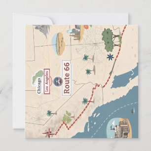 Cartão De Festividades Ilustração do Mapa de Viagem Antigo da Rota 66