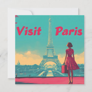 Cartão De Festividades Ilustração do Viagem da Torre Eiffel Retro com Car