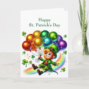 Cartão De Festividades Ilustração dos Balões de Leprechaun Verdes na Irla