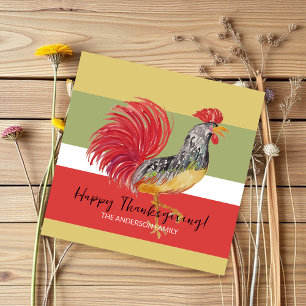 Cartão De Festividades Ilustração em Aquarela do Galo Vermelho
