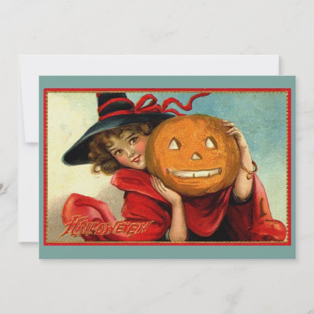 Cartão De Festividades Ilustração Engraçada de Halloween Vintage (Frente)