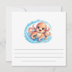 Cartão De Festividades Ilustração Feliz de um Polvo Fofo Kawaii da Vida M