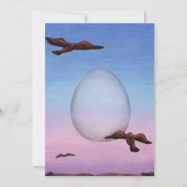 Cartão De Festividades ilustração gigante ovo voador cercado por pássaros (Frente)