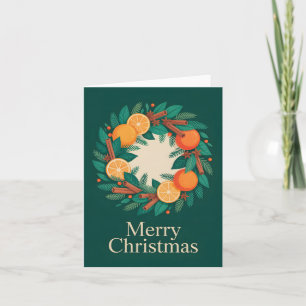 Cartão De Festividades Ilustração Moderna de Coroa de Natal com Laranjas