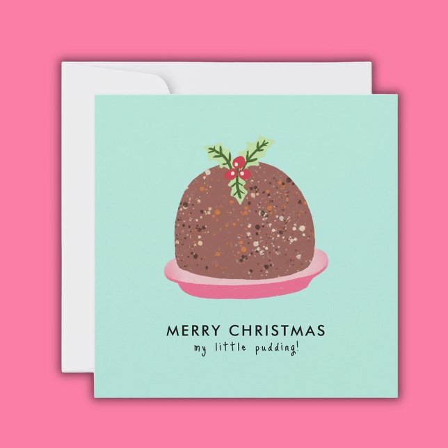 Cartão De Festividades Ilustração Moderna de Pudim de Natal (Cute 'My Little Pudding' Christmas card)