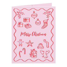 Cartão De Festividades Ilustração Moderna de Rabiscos e Doodles Rosa e Ve