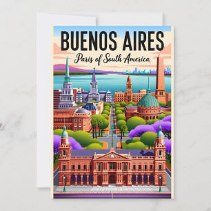 Cartão De Festividades Ilustração Retro de Buenos Aires Argentina Vintage