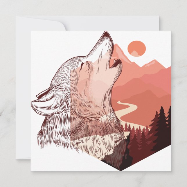 Cartão De Festividades Ilustração vetorial de um lobo uivante Paisagem T- (Frente)