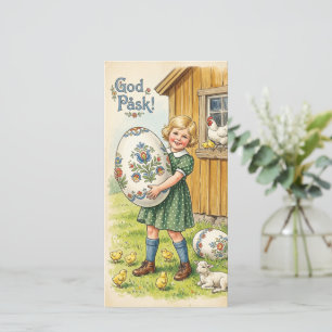 Cartão De Festividades Ilustração Vintage da Páscoa de uma Menina 