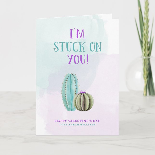 Cartão De Festividades I'm Stuck On You Cactus Valentine (Frente)