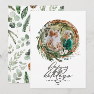 Cartão De Festividades Imagem botânica de 1 foto, de prata moderna, Nata