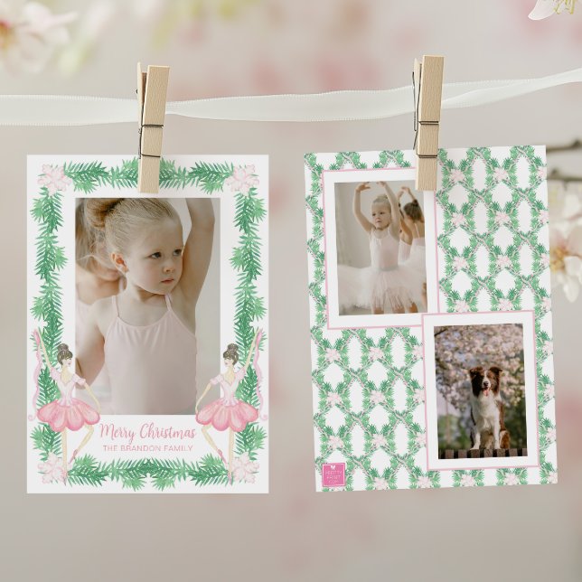 Cartão De Festividades Imagem de Ballerinas de Natal Rosa e Verde (Criador carregado)