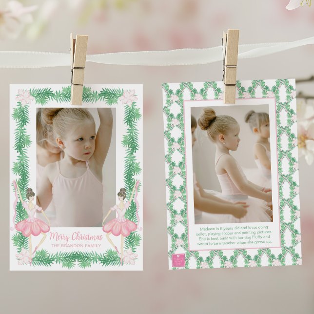 Cartão De Festividades Imagem de Ballerinas de Natal Rosa e Verde (Criador carregado)