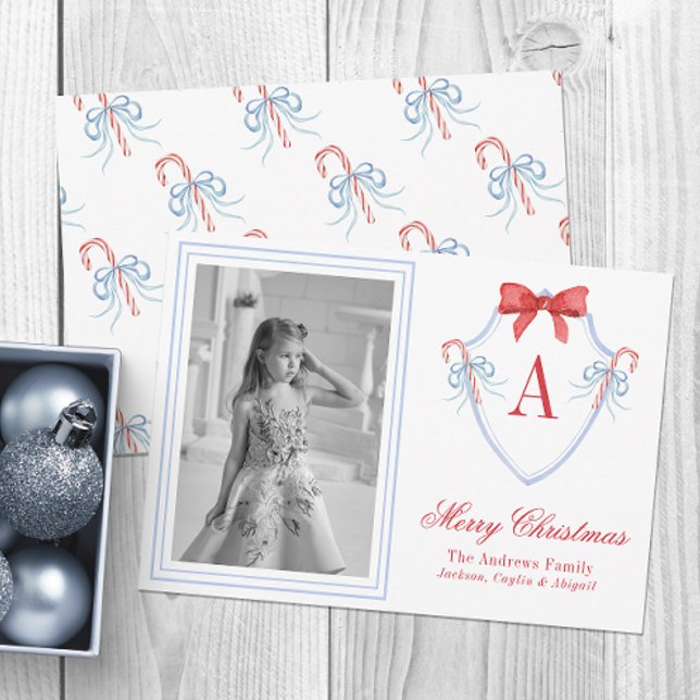 Cartão De Festividades Imagem de Crest Cane Monogramas com Aquarela (Criador carregado)