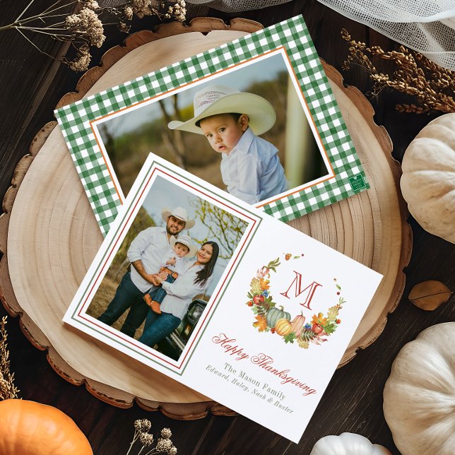 Cartão De Festividades Imagem de Monograma de Ação de Graças de Aquarela (Criador carregado)