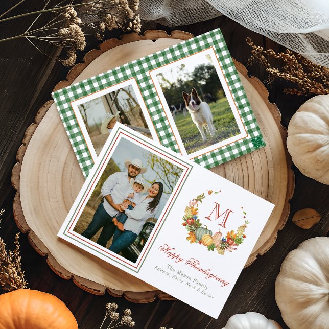 Cartão De Festividades Imagem de Monograma de Ação de Graças de Aquarela (Criador carregado)