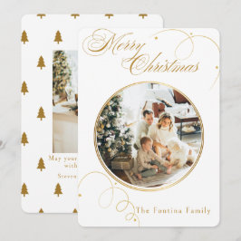 Cartão De Festividades Imagem de Natal de Pine de Script Dourado Elegante