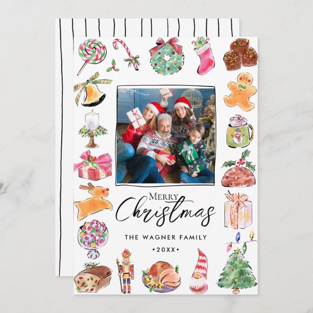 Cartão De Festividades Imagem de Natal Desenhada pela Mão d'Água (Frente/Verso)