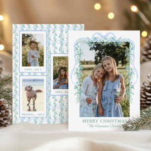 Cartão De Festividades Imagem de Natal do Garland Arco Azul Watercolor