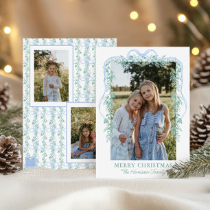 Cartão De Festividades Imagem de Natal do Garland Arco Azul Watercolor