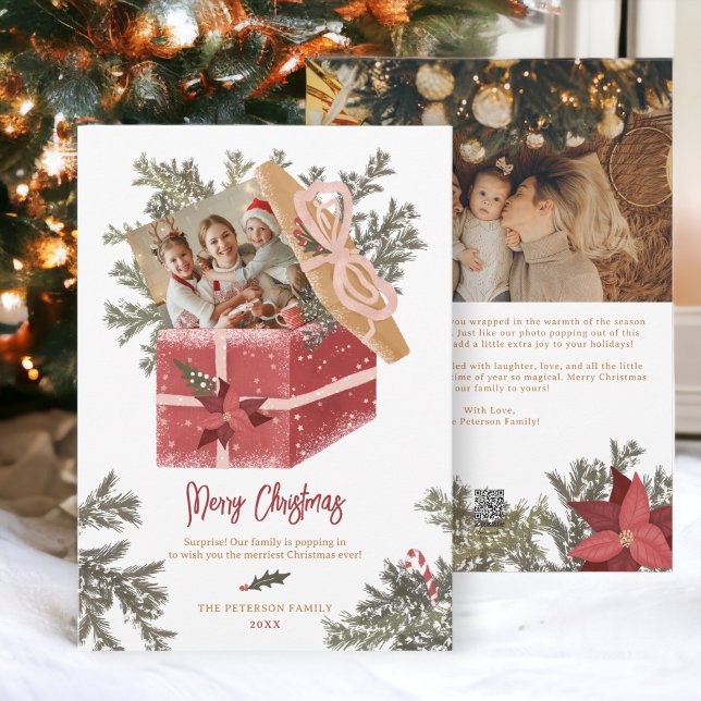 Cartão De Festividades Imagem de Natal moderna divertida 2 fotos (Modern merry Christmas illustration fun 2 photos Holiday Card)