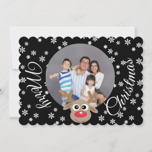 Cartão De Festividades Imagem de Natal - Revista de White Script Preto