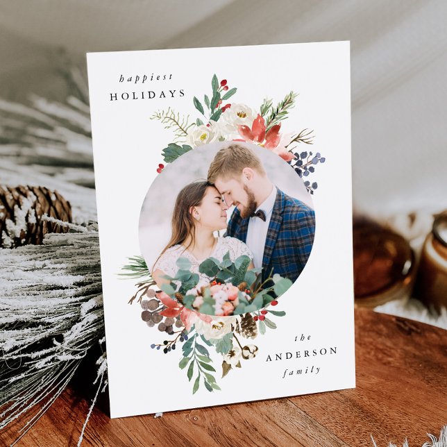 Cartão De Festividades Imagem do Círculo Floral Elegante de Inverno (Criador carregado)