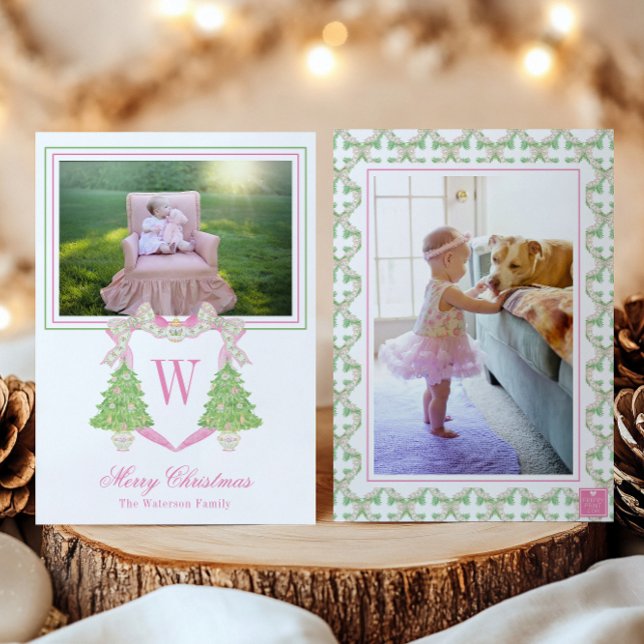 Cartão De Festividades Imagem do Monograma da Árvore de Natal em Aquarela (Criador carregado)