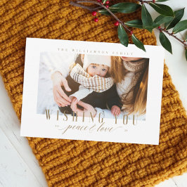 Cartão De Festividades Imagem Dourada de Tipografia Elegante Peace & Love