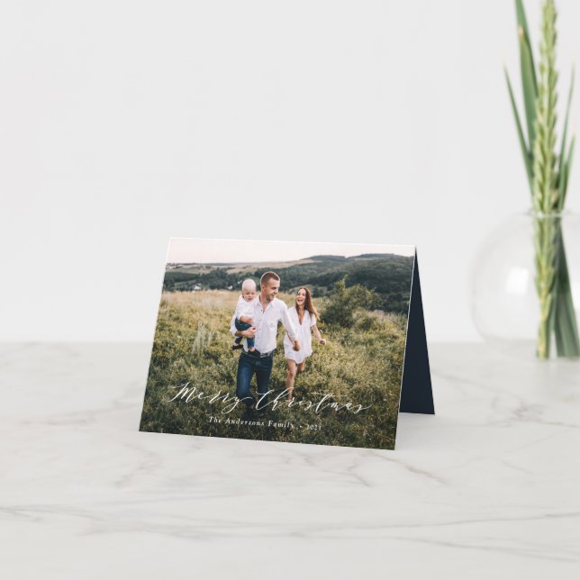 Cartão De Festividades Imagem mínima elegante de Natal marinho azul (Frente)