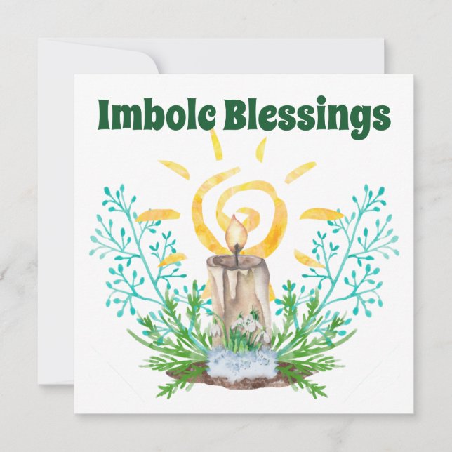 Cartão De Festividades Imbolc Spiral Sunshine Candlelight & Greenery (Frente)