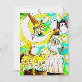 Cartão De Festividades Impressão de arte de bruxa divertida de Halloween