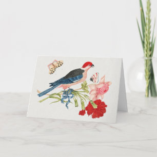 Cartão De Festividades Impressão de Arte Floral Borboleta Pássaro Rosa Vi
