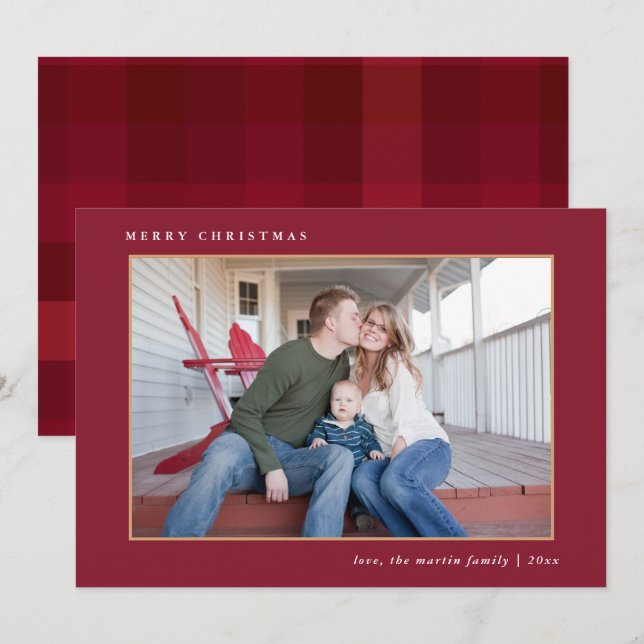 Cartão De Festividades Impressão de Xadrez Vermelha Feliz Natal (Frente/Verso)