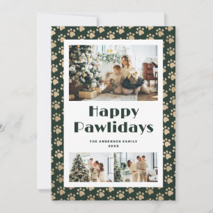 Cartão De Festividades Impressões de Pata Ouro Verde Foto Feliz Pawlidays