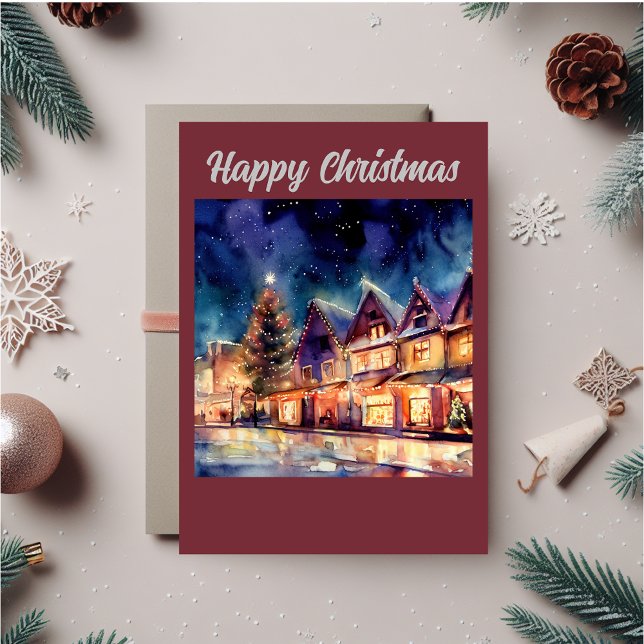 Cartão De Festividades Inglaterra Antiga no Natal (Christmas scene card that can be personalized to fit your needs.)