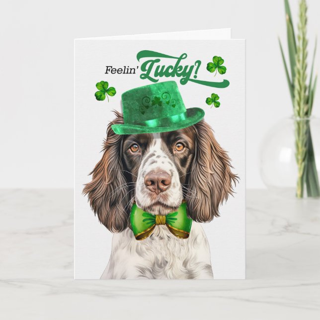 Cartão De Festividades Inglês Springer Dog Lucky Dia de São Patrício (Frente)